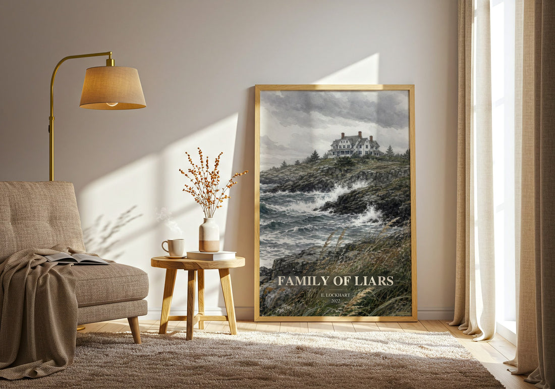 Family of Liars watercolour print in frame leaning in hallway – young adult wall art