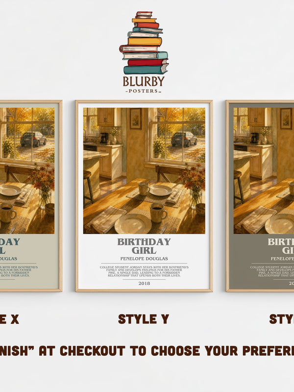 Birthday Girl bookish print in frame leaning in hallway – romance wall art
