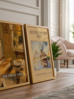 Birthday Girl watercolour print framed by window – literary home decor