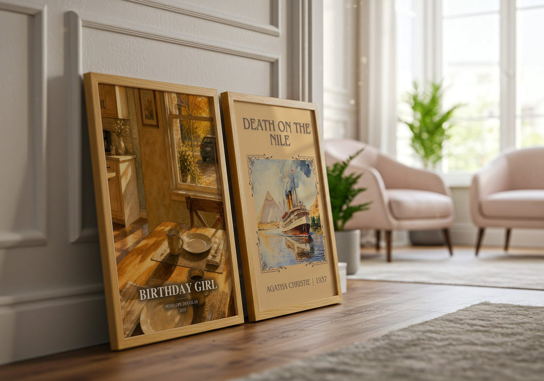 Birthday Girl watercolour print framed by window – literary home decor