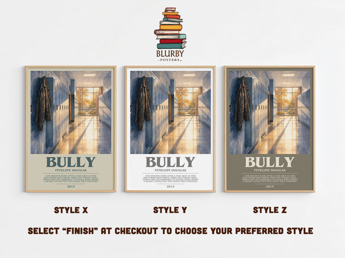 Bully bookish print in frame leaning in hallway – romance wall art (mockup)