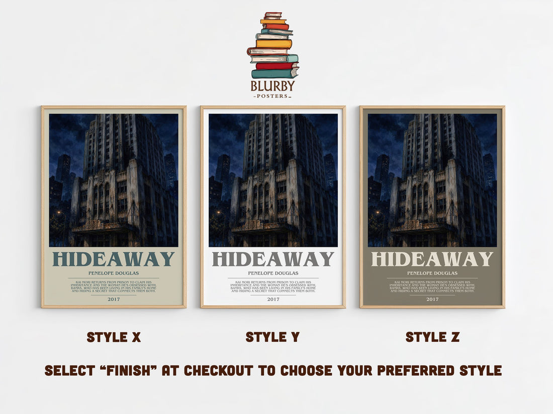 Hideaway bookish print in frame leaning in hallway – romance wall art (mockup)