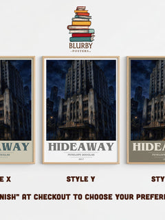 Hideaway book cover print in frame leaning in hallway – romance wall art