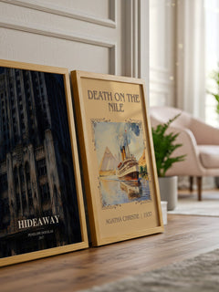 Hideaway watercolour print framed by window – literary home decor