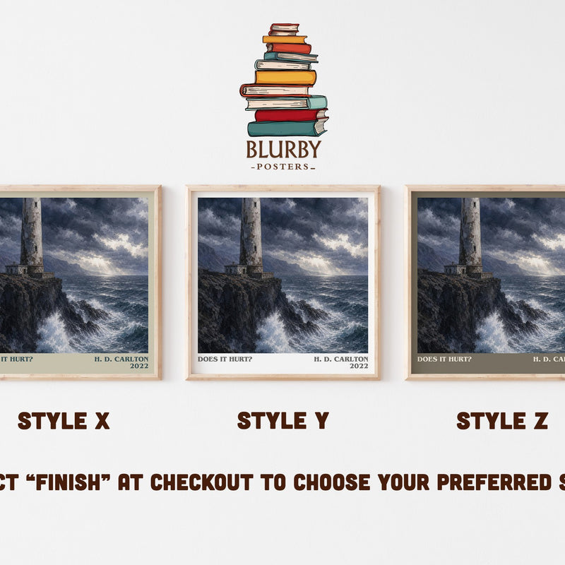 Does It Hurt? literary print in frame leaning in hallway – contemporary fiction wall art