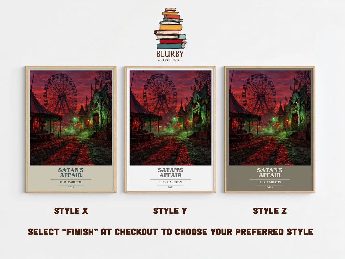 Satan's Affair book cover print in frame leaning in hallway – romance wall art (mockup)