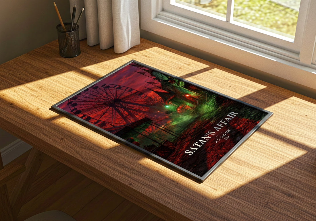 Satan's Affair watercolour book poster framed on wall – romance wall art