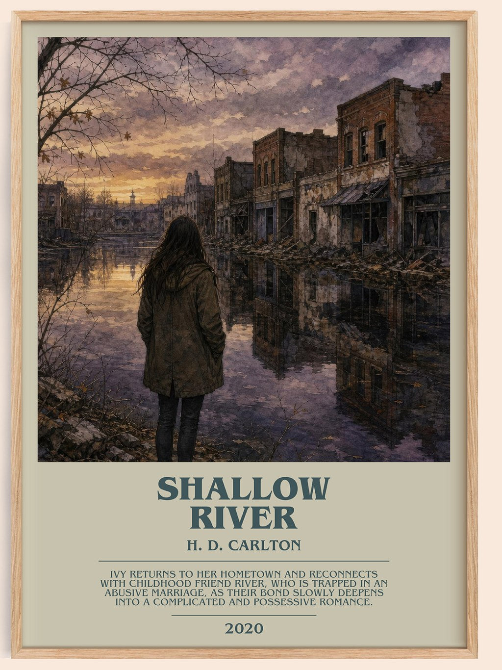 Shallow River bookish book poster by H. D. Carlton – framed literary art print