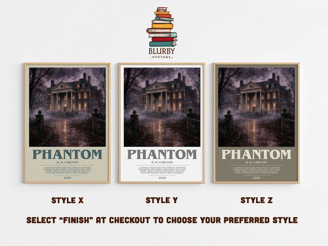 Phantom bookish print in frame leaning in hallway – romance wall art (mockup)