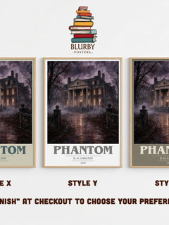 Phantom book cover print in frame leaning in hallway – romance wall art