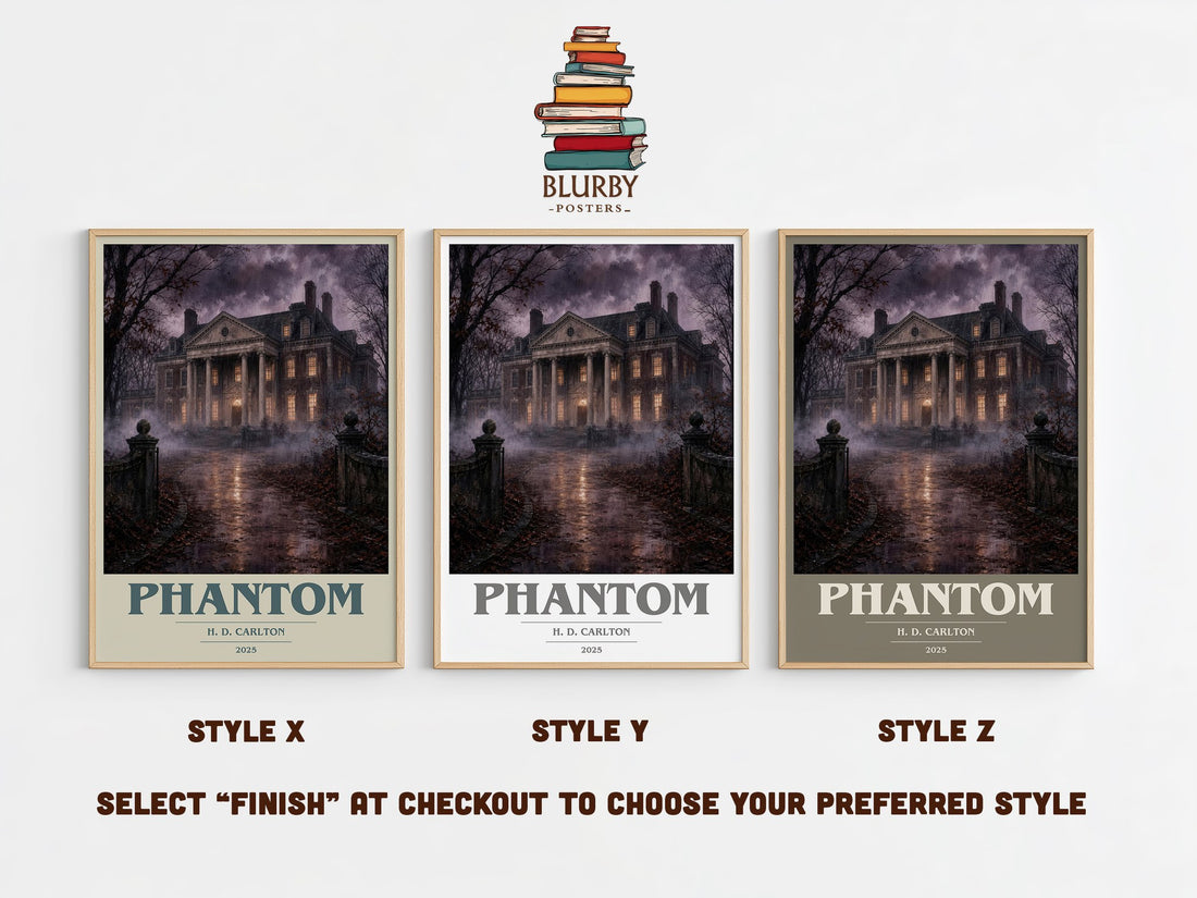 Phantom book cover print in frame leaning in hallway – romance wall art (mockup)