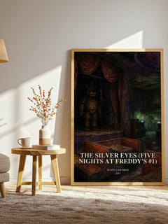 The Silver Eyes (Five Nights At Freddy's #1) watercolour print in frame leaning in hallway – horror wall art