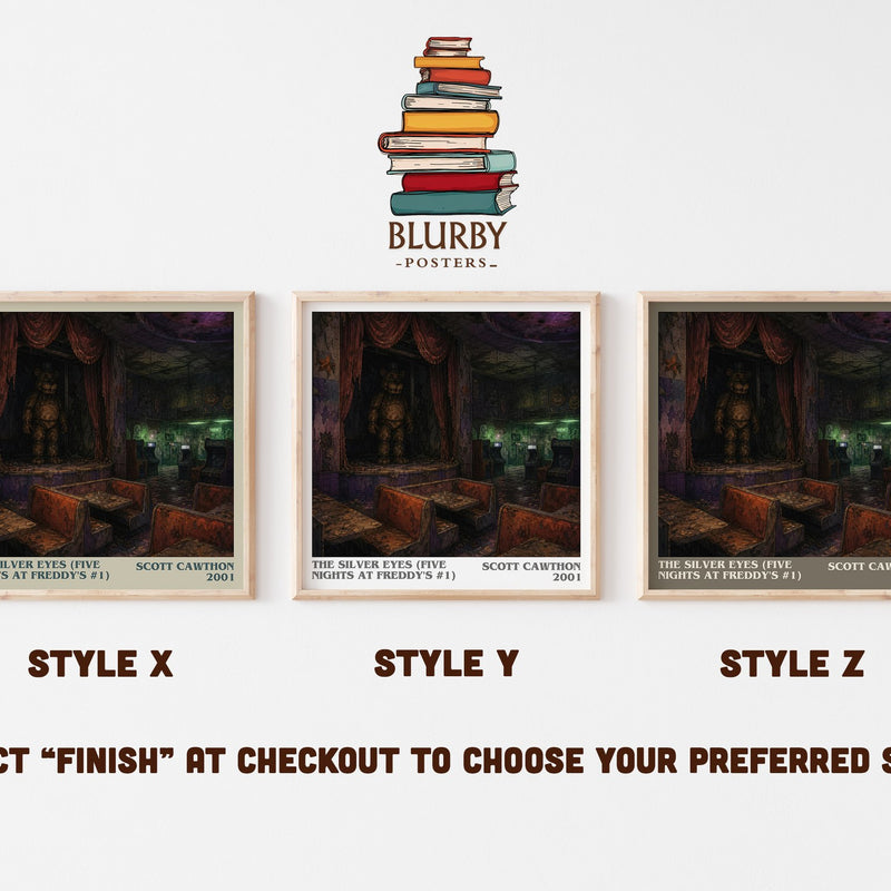 The Silver Eyes (Five Nights At Freddy's #1) literary print in frame leaning in hallway – horror wall art