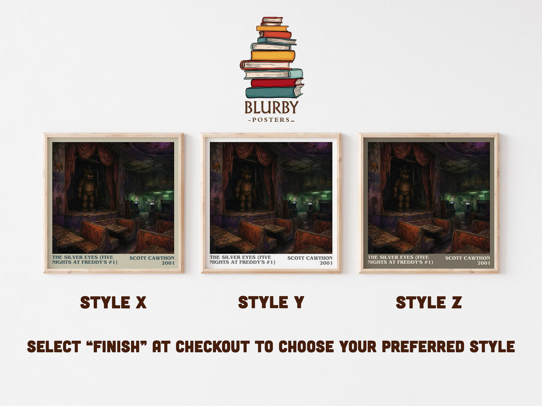 The Silver Eyes (Five Nights At Freddy's #1) literary print in frame leaning in hallway – horror wall art (mockup)