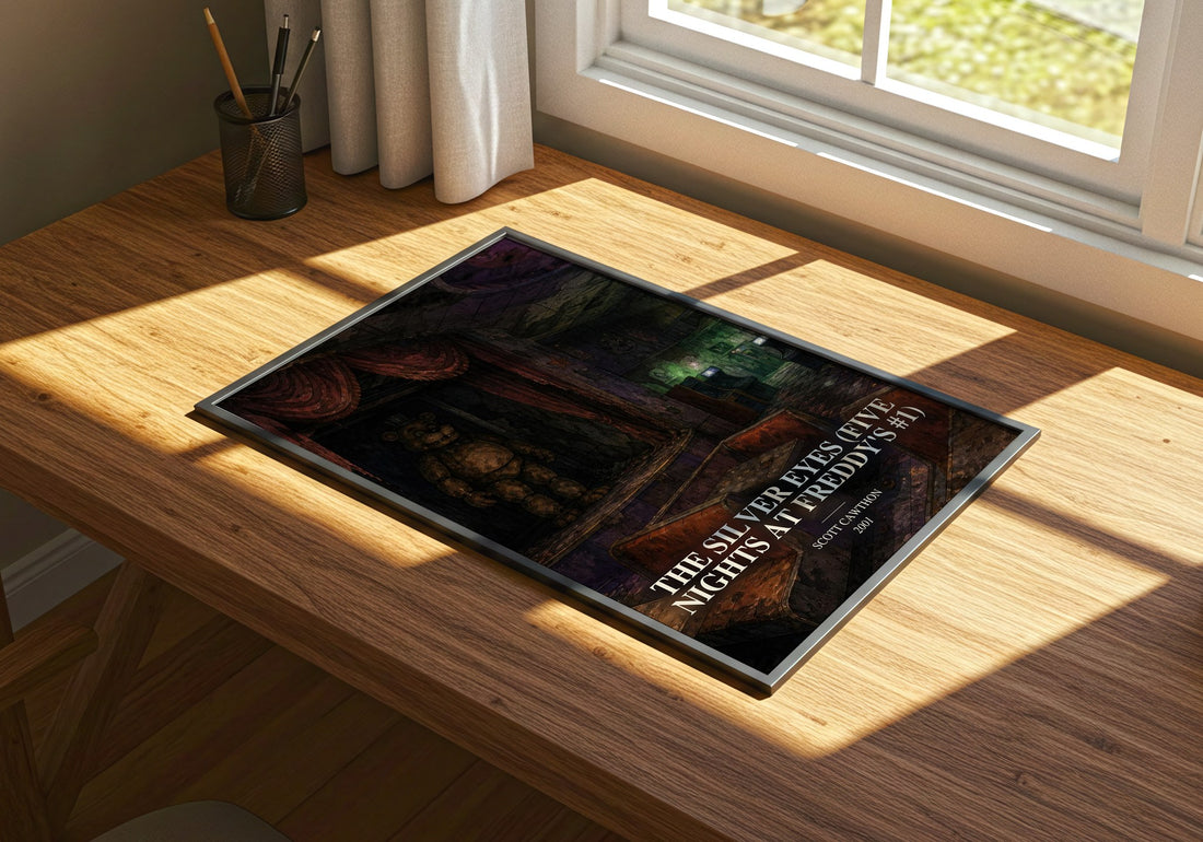 The Silver Eyes (Five Nights At Freddy's #1) watercolour book poster framed on wall – horror wall art