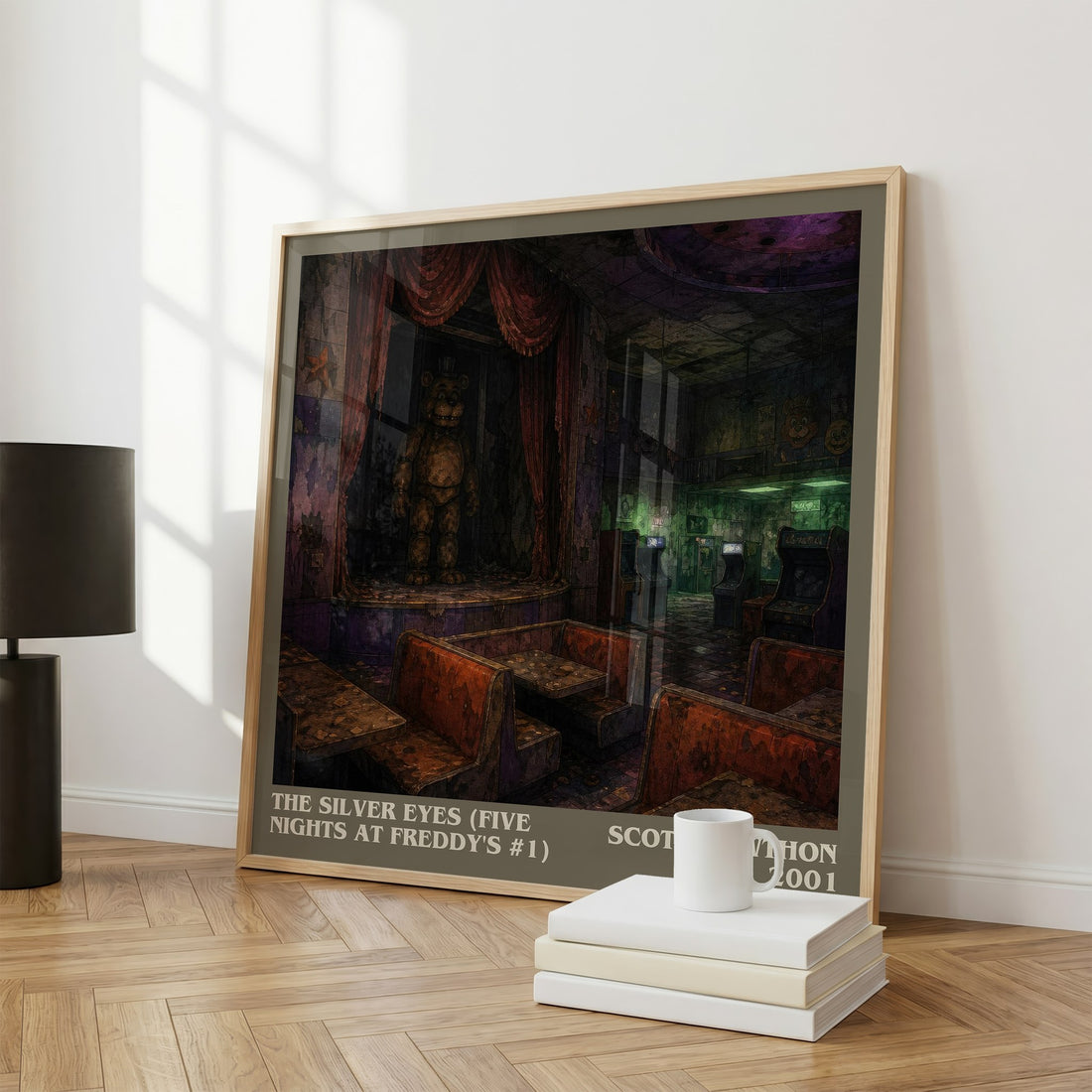 The Silver Eyes (Five Nights At Freddy's #1) literary print framed by window – literary home decor