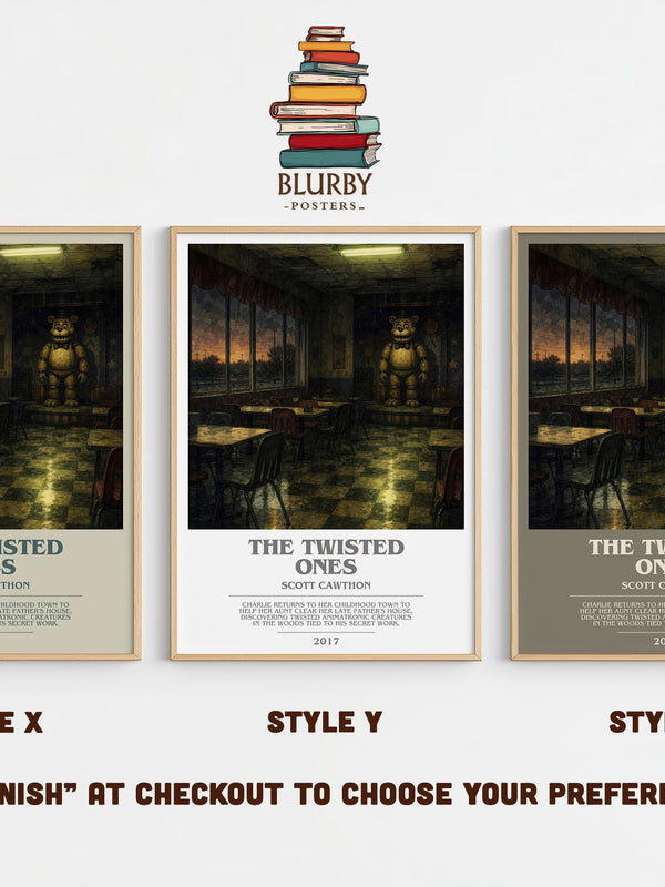 The Twisted Ones bookish print in frame leaning in hallway – horror wall art