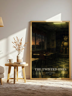 The Twisted Ones watercolour print in frame leaning in hallway – horror wall art