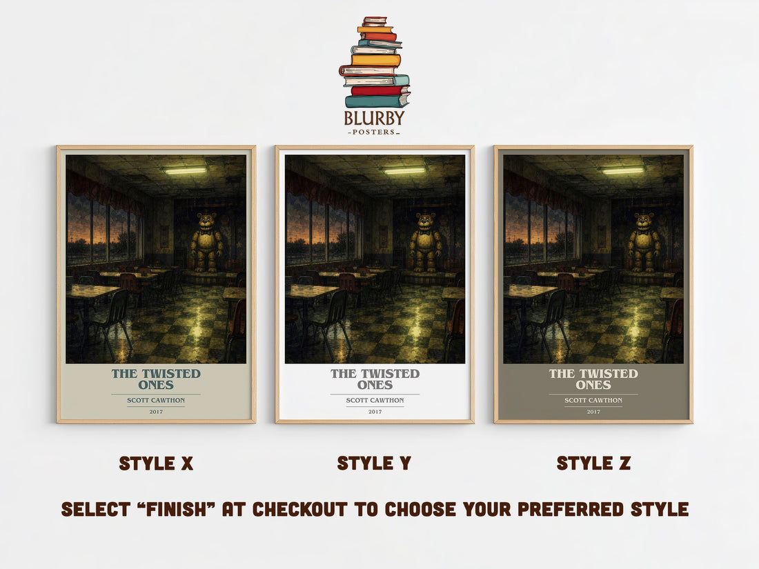 The Twisted Ones book cover print in frame leaning in hallway – horror wall art (mockup)
