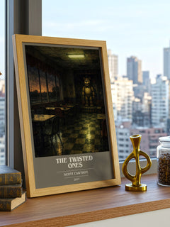 The Twisted Ones book cover print framed by window – literary home decor