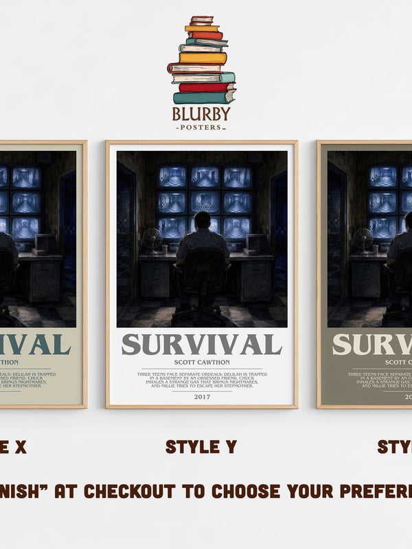 Survival bookish print in frame leaning in hallway – horror wall art