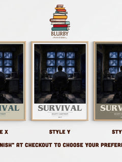 Survival book cover print in frame leaning in hallway – horror wall art