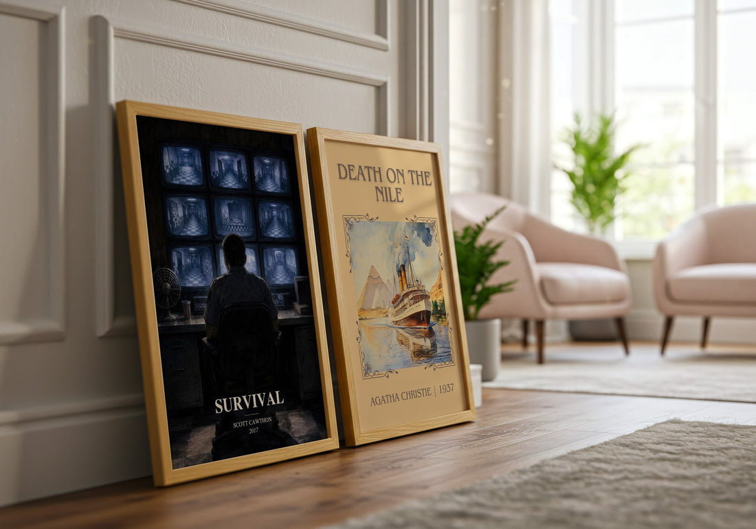 Survival watercolour print framed by window – literary home decor