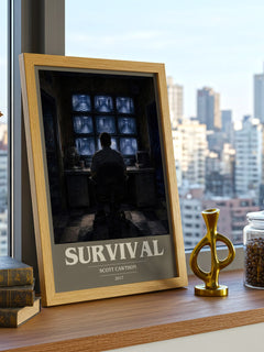 Survival book cover print framed by window – literary home decor