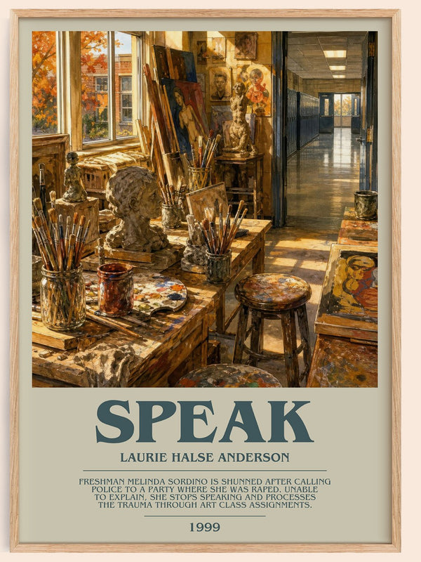 Speak bookish book poster by Laurie Halse Anderson – framed literary art print