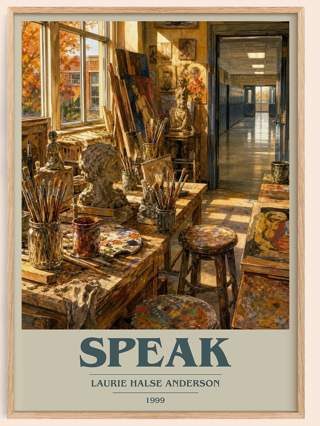 Speak book cover book poster by Laurie Halse Anderson – framed literary art print