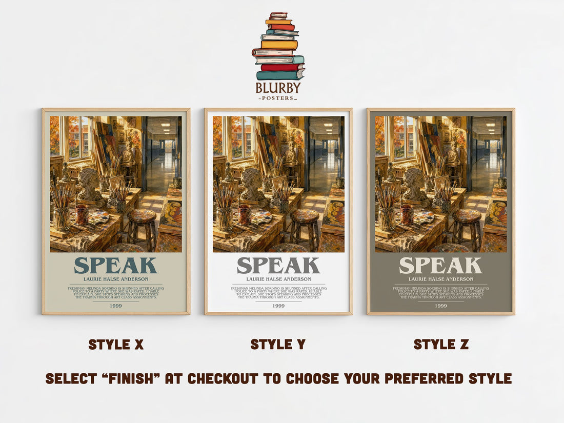 Speak bookish print in frame leaning in hallway – young adult wall art (mockup)
