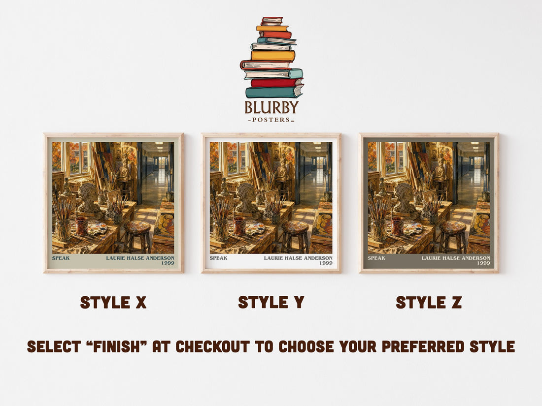Speak literary print in frame leaning in hallway – young adult wall art (mockup)