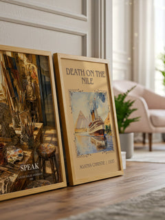 Speak watercolour print framed by window – literary home decor