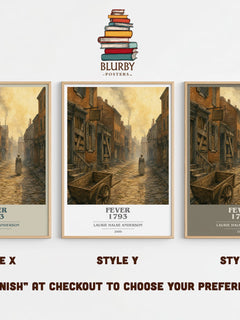 Fever 1793 book cover print in frame leaning in hallway – historical fiction wall art