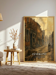 Fever 1793 watercolour print in frame leaning in hallway – historical fiction wall art