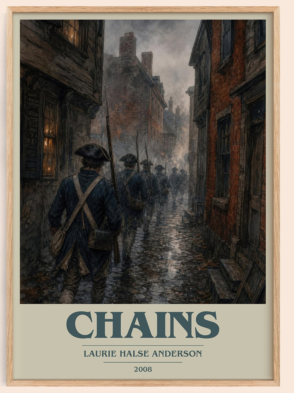 Chains book cover book poster by Laurie Halse Anderson – framed literary art print