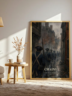 Chains watercolour print in frame leaning in hallway – historical fiction wall art