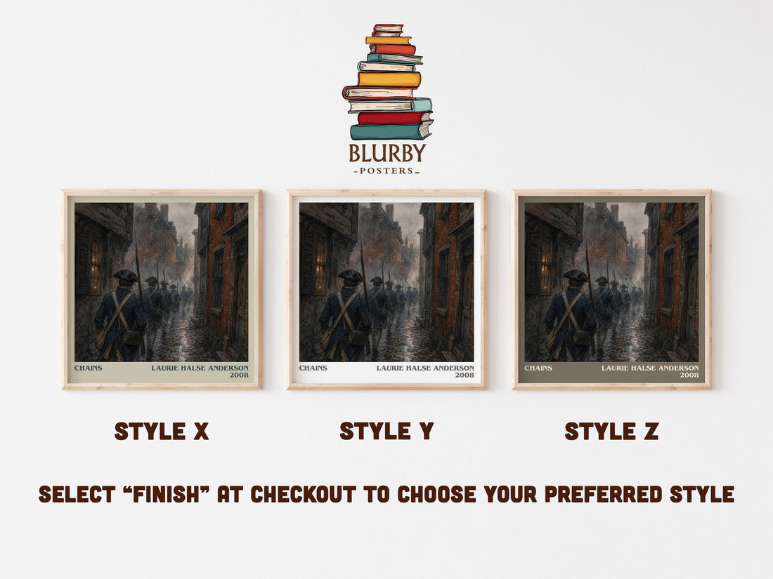 Chains literary print in frame leaning in hallway – historical fiction wall art (mockup)