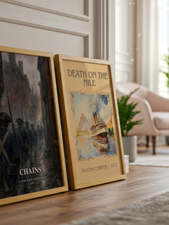 Chains watercolour print framed by window – literary home decor