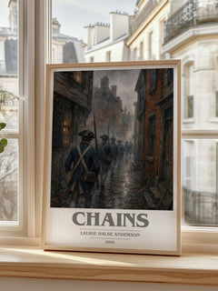 Chains book cover poster colour and style options – Laurie Halse Anderson book art