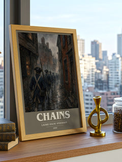 Chains book cover print framed by window – literary home decor