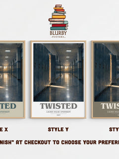 Twisted book cover print in frame leaning in hallway – young adult wall art