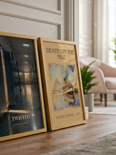 Twisted watercolour print framed by window – literary home decor