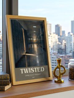 Twisted book cover print framed by window – literary home decor