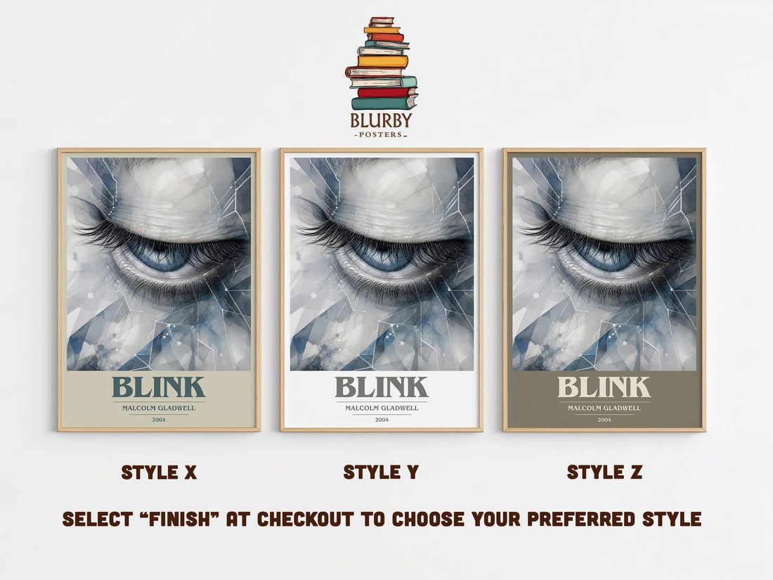 Blink book cover print in frame leaning in hallway – non fiction wall art (mockup)