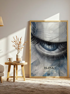Blink watercolour print in frame leaning in hallway – non fiction wall art