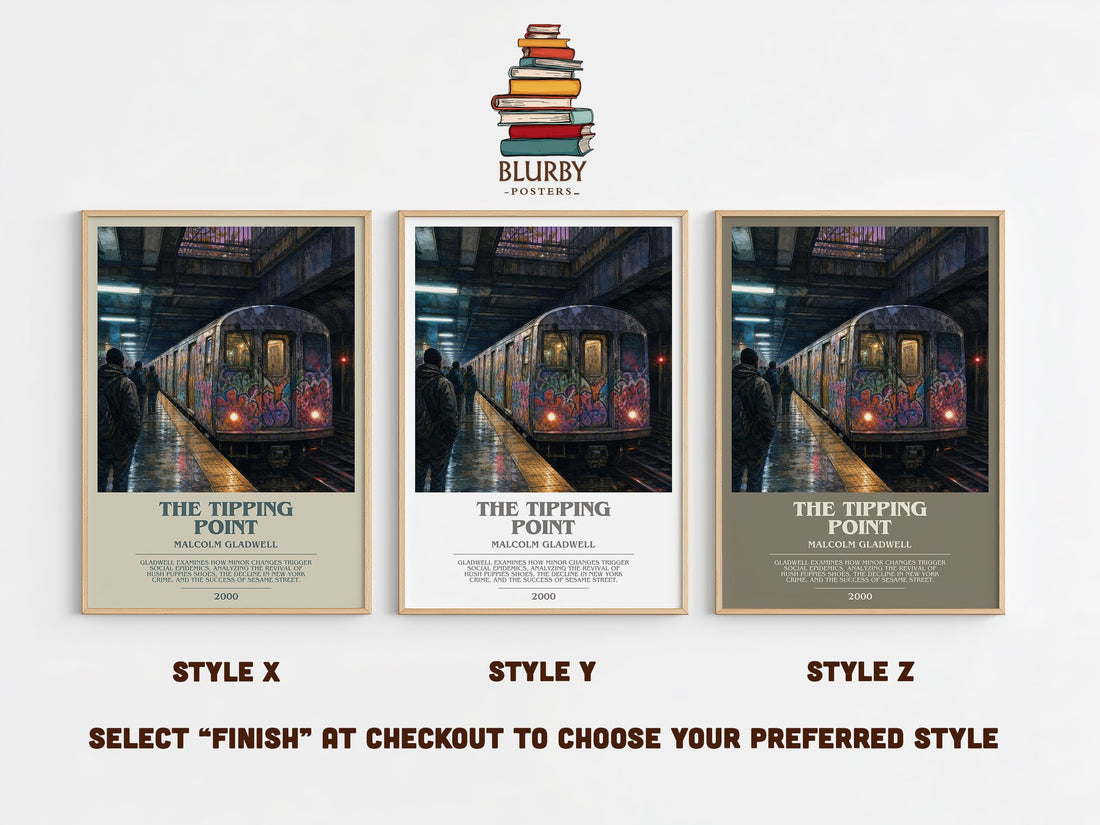 The Tipping Point bookish print in frame leaning in hallway – non fiction wall art (mockup)