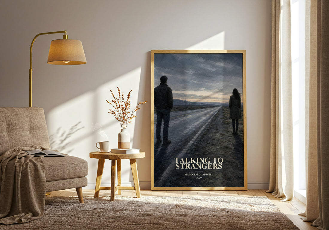 Talking to Strangers watercolour print in frame leaning in hallway – non fiction wall art