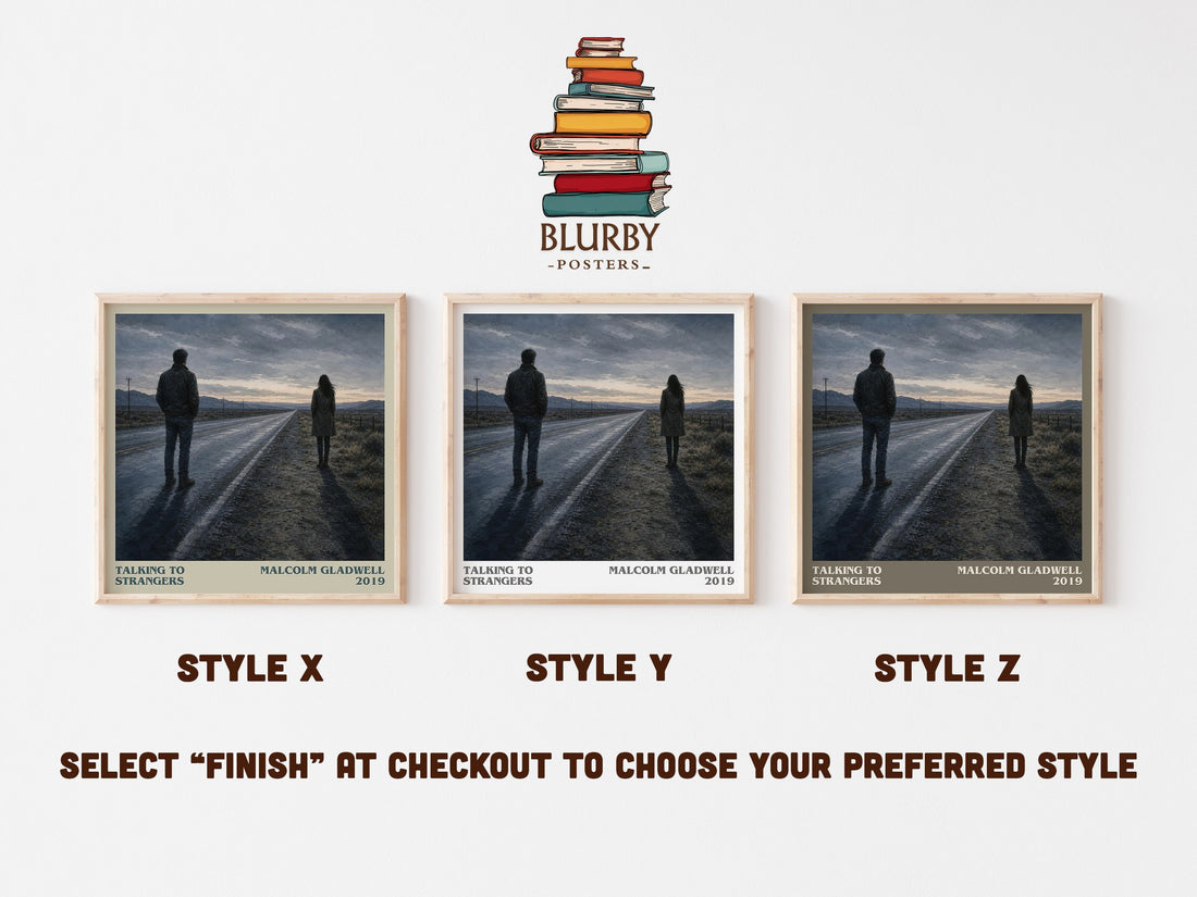 Talking to Strangers literary print in frame leaning in hallway – non fiction wall art (mockup)