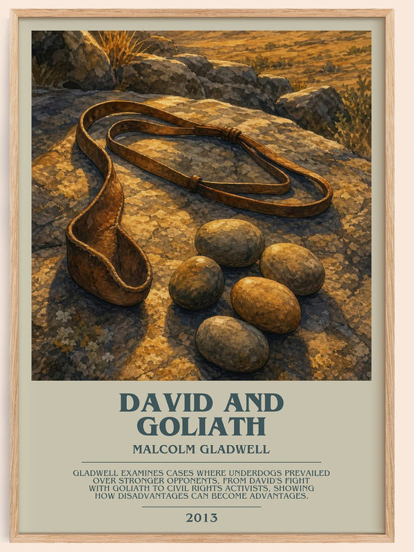 David and Goliath bookish book poster by Malcolm Gladwell – framed literary art print